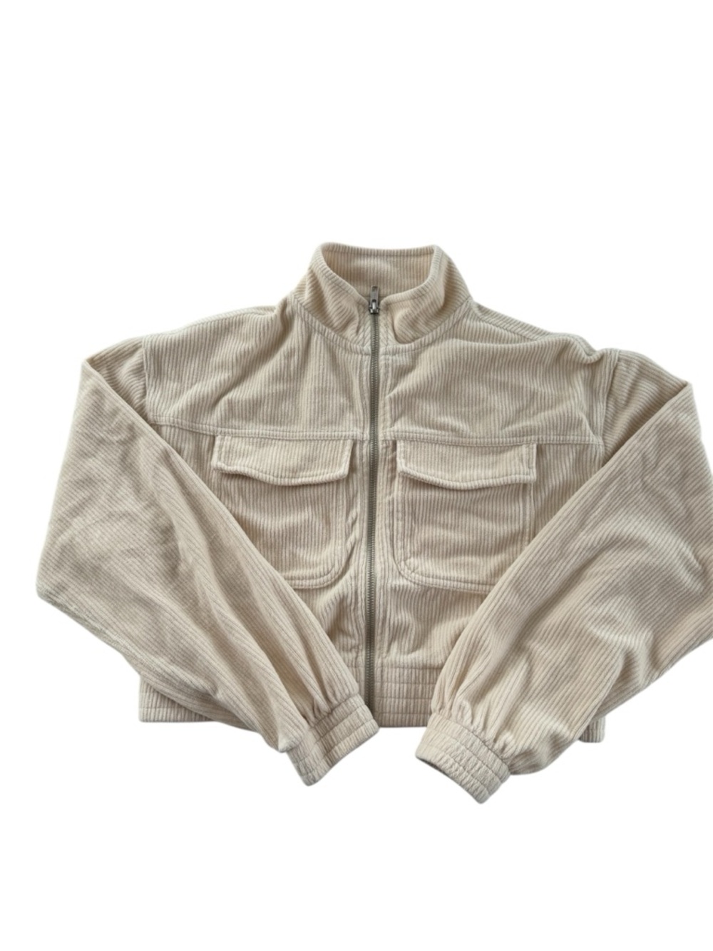 Aerie Beige Cropped Corduroy Zip-Up Jacket With Front Pockets - Size XS